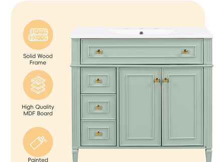 Bathroom Vanity With Sink, 3 Drawers & 2 Doors