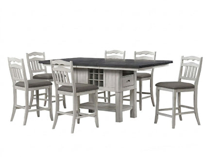 7 Piece Counter Height Dining Set With Storage Base And Ladder Back Chairs - Antique White / Gray