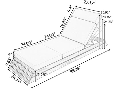 Chaise Lounge Set With 4 Fold Cushion And Built In Headrest