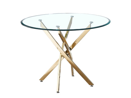 Contemporary Round Clear Dining Tempered Glass Table With Gold Finish Stainless Steel Legs - Gold