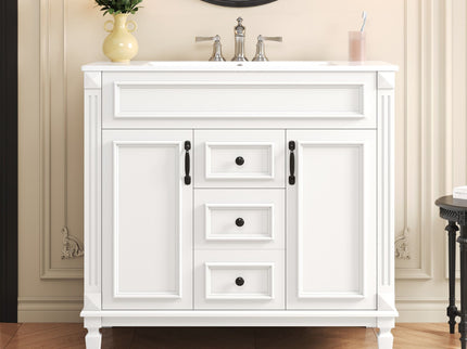 Bathroom Vanity With Top Sink, Basin On Cabinet With 2 Soft Closing Doors And 2 Drawers