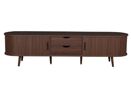 TV Stand For 70" TV, Console With Tambour Doors, Drawers And Built In Power Outlet - Dark Brown