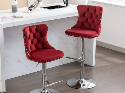Swivel Barstools Adjusatble Seat Height From 25-33", Modern Upholstered Base Bar Stools With Backs Comfortable Tufted For Home Pub And Kitchen Island (Set of 2)