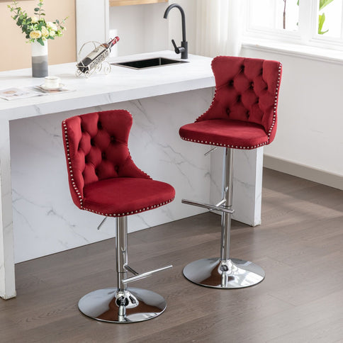 Swivel Barstools Adjusatble Seat Height From 25-33", Modern Upholstered Base Bar Stools With Backs Comfortable Tufted For Home Pub And Kitchen Island (Set of 2)