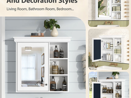 Wall Mounted Bathroom Medicine Cabinet With Mirror And Adjustable Storage With Soft Close Hinges