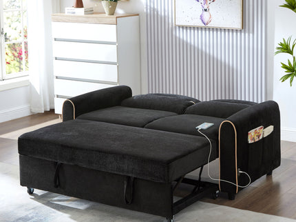 Pull Out Sofa Bed With Adjustable 3 Position Backrest, USB Charging Ports, Side Pockets