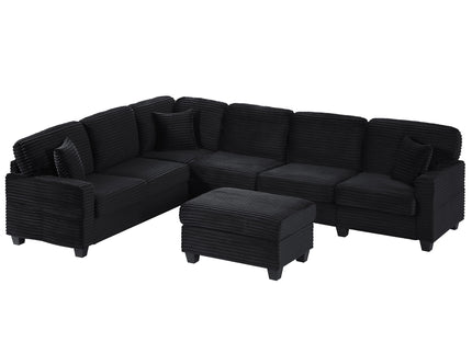 Upholstered U-Shaped Sectional Sofa With Movable Ottoman And Side Storage Pockets