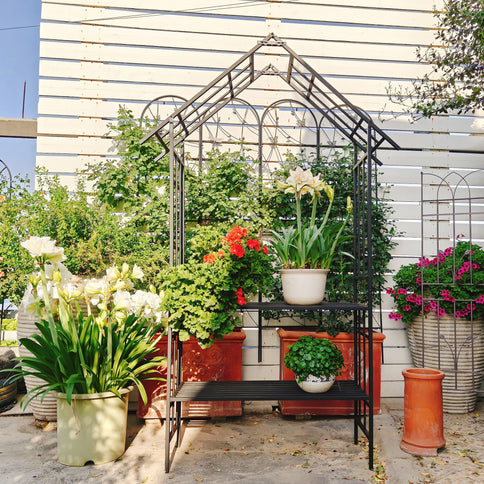 Garden Arch With Bench Turned Into Flower Stand Climbing Plants Support Outdoor - Black