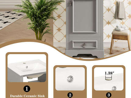 Bathroom Vanity With Sink, Soft Close Door, Adjustable U-Shaped Shelf