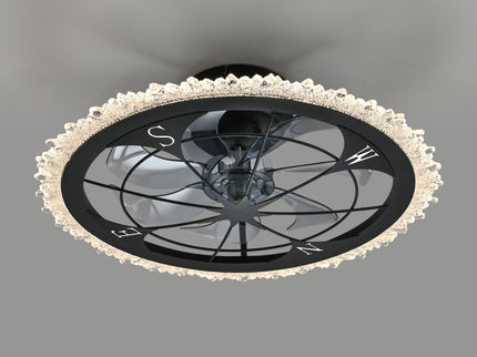 21" Caged Ceiling Fan With Dimmable LED Light And Remote Control, Low Profile Flush Mount Fan - Matte Black
