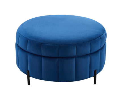 Upholstered Round Ottoman With Reversible Lid, Channel Tufted Pumpkin Shape