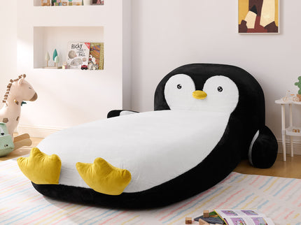 Twin Size Penguin Shaped Bed, Lounger Chair For Kids Bedroom - White / Black