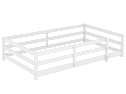 Twin Size Montessori Floor Bed With Fence - White