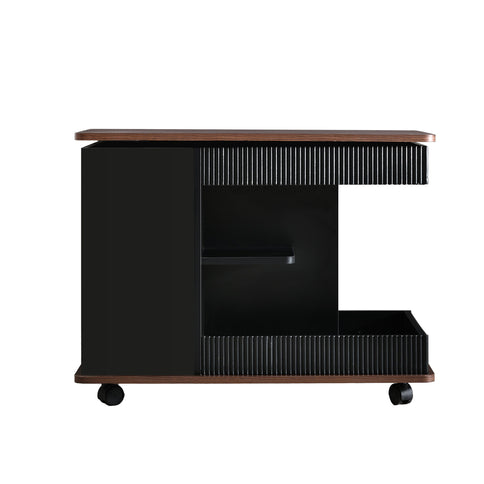 Adjustable End Table With Wheels, 360°Rotating Top And Storage Space