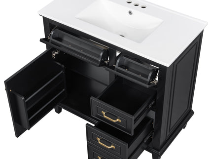 Modern Bathroom Vanity With Sink Top, Flip Drawers, Adjustable Shelf