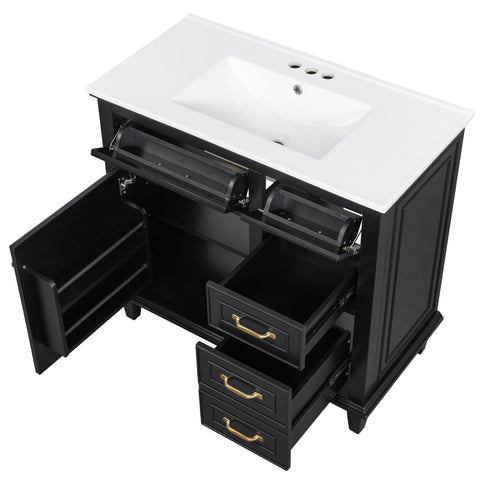 Modern Bathroom Vanity With Sink Top, Flip Drawers, Adjustable Shelf