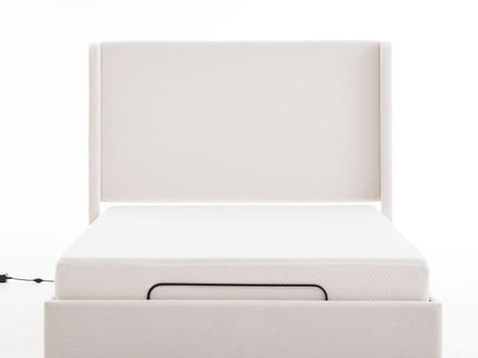 Caron - Queen Size Upholstered Wingback Bed With Adjustable Base Bundle Set - Ivory