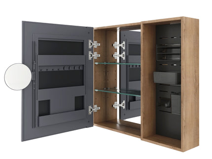 Wall Mounted Bathroom Mirror Cabinet & Adjustable Shelves - Imitative Oak