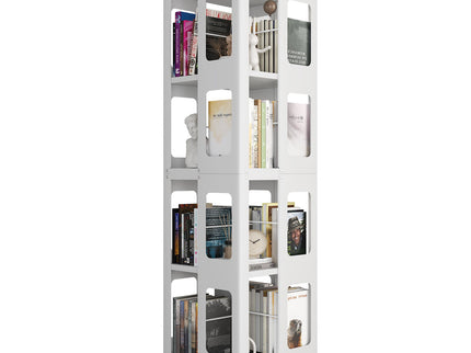 4 Tier All Steel Rotating Bookshelf With 360° Wheels, Large Size Sturdy & Spacious Book Rack, New Style Bookshelf - White