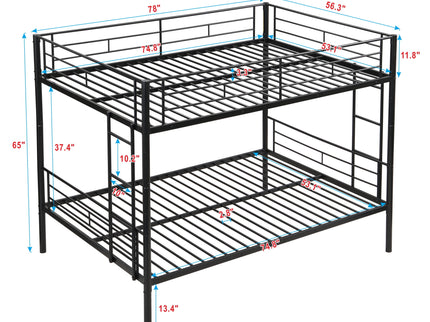 Modern Metal Bunk Bed, Full Over Full, No Box Spring Needed - Black
