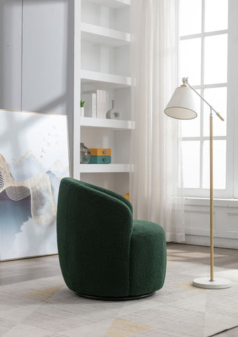 Teddy Fabric Swivel Accent Armchair Barrel Chair With Powder Coating Metal Ring