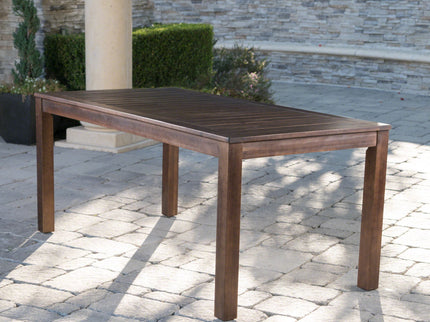 Acacia Wood Outdoor Dining Table With Slatted Top - Dark Brown