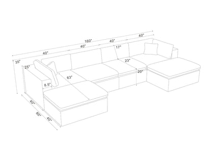 Upholstery Full Compressed Modular Sectional With Toss Pillows - Light Gray
