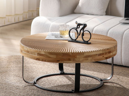 Modern Round Coffee Table With Wooden Carving Pattern