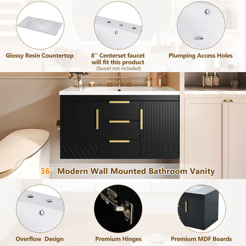 Wall Mounted Bathroom Vanity With Sink, Floating Storage Cabinet With 2 Drawers