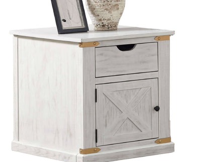 End Table With Storage Drawer And Shelves - Antique White / Gold