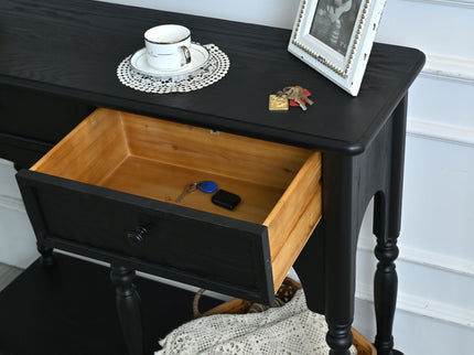 Accent Carved Console Table With Open Shelf And 2 Drawers For Living Room - Black