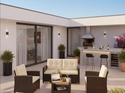 Modern All-Weather Patio Set With Cushions And Table