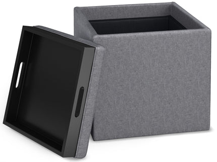 Rockwood - Upholstered Cube Storage Ottoman With Tray