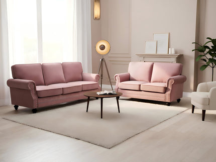 3 Seater Sofa With Nailhead Trim And Turned Legs For Living Room