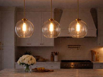 Gleam - Single Light Pendant Lamp With Clear Globe Satin - Antique Brass / Clear / Gold