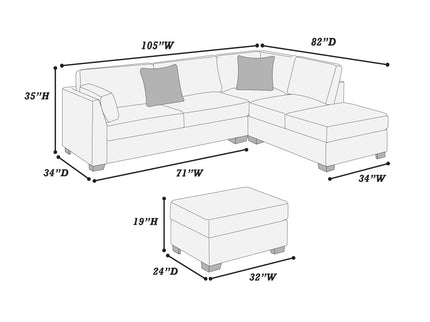 Sectional Sofa Set With Reversible Left / Right Chaise And Matching Cocktail Ottoman