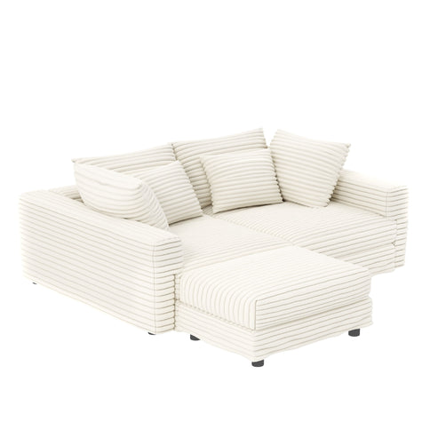 4 Seat Sofa With Soft Pillows And Movable Ottoman