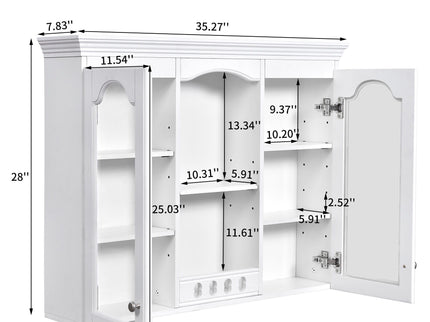 Wall-Mounted Medicine Cabinet With 2 Glass Doors, Adjustable Shelves - White