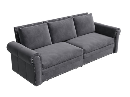 3 In 1 Convertible Sleeper Sofa With Nailhead Trim & Rolled Arm