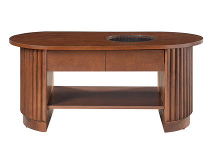 Fluted Oval Coffee Table With Drawers, 2 Tier Cocktail Table