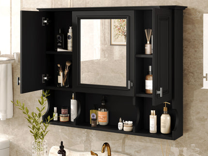 Wall Mounted Bathroom Medicine Wall Cabinet With Mirror & Open Shelves