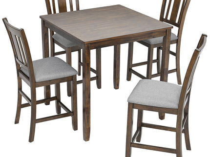 5 Pieces Dining Table Set, Counter Height Kitchen Table Set With Square Table And 4 Upholstered Chairs