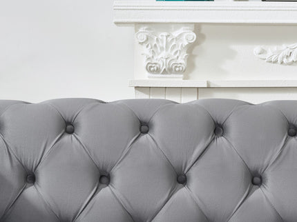 Chesterfield Upholstery Fabric Sofa With Roll Armrest & Nailhead, Mid Century Modern 3 And 3 Seater Couch