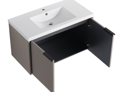 Contemporary Wall Mounted Bathroom Vanity With Resin Double Sink