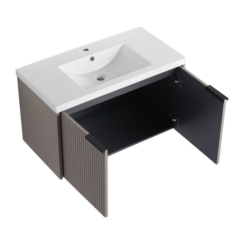 Contemporary Wall Mounted Bathroom Vanity With Resin Double Sink