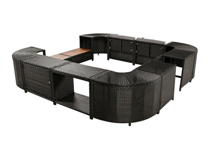 Spa Surround Spa Frame Quadrilateral Outdoor Rattan Sectional Sofa Set With Mini Sofa, Wooden Seats And Storage Spaces