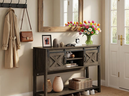 Farmhouse Entryway Table With Sliding Barn Door