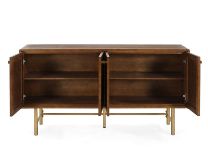 Modern Scandinavian 4 Door Sideboard Storage Cabinet With Adjustable Shelves - Brown / Gold