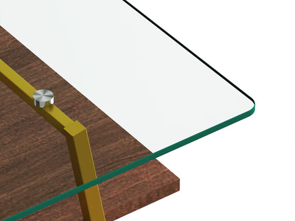 Rectangle Coffee Table, Tempered Glass Tabletop With Metal Legs, Modern Table For Living Room