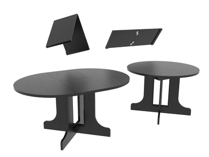 Dining Table For Farmhouse Kitchen Expandable Oval Table Top With Removable Leaf Trestle X Shaped Base - Black